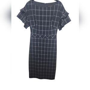 Banana Republic Women's Navy Blue/White Windowpane Boat Neck Dress Size 0